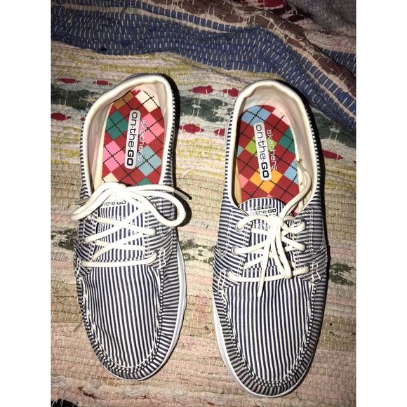 skechers striped boat shoes